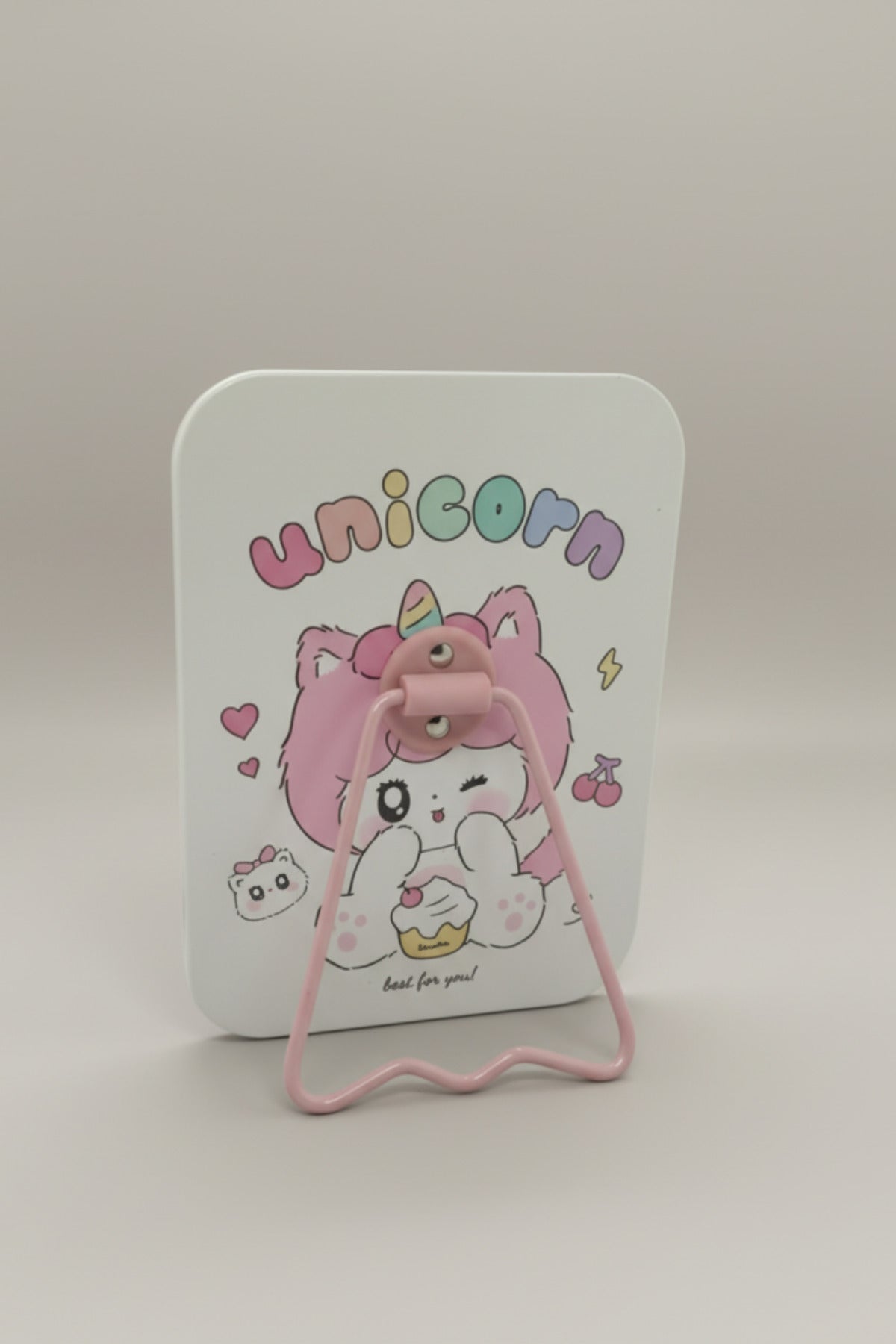 Unicorn Kız Figürlü 16x12 Cm Standlı Dekoratif Taşınabilir Masa Makyaj Aynası - Beyaz - 3