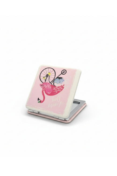6x6 Cm Kare Kapaklı Cep Aynası Taşınabilir Makyaj Aynası - Pembe - 1