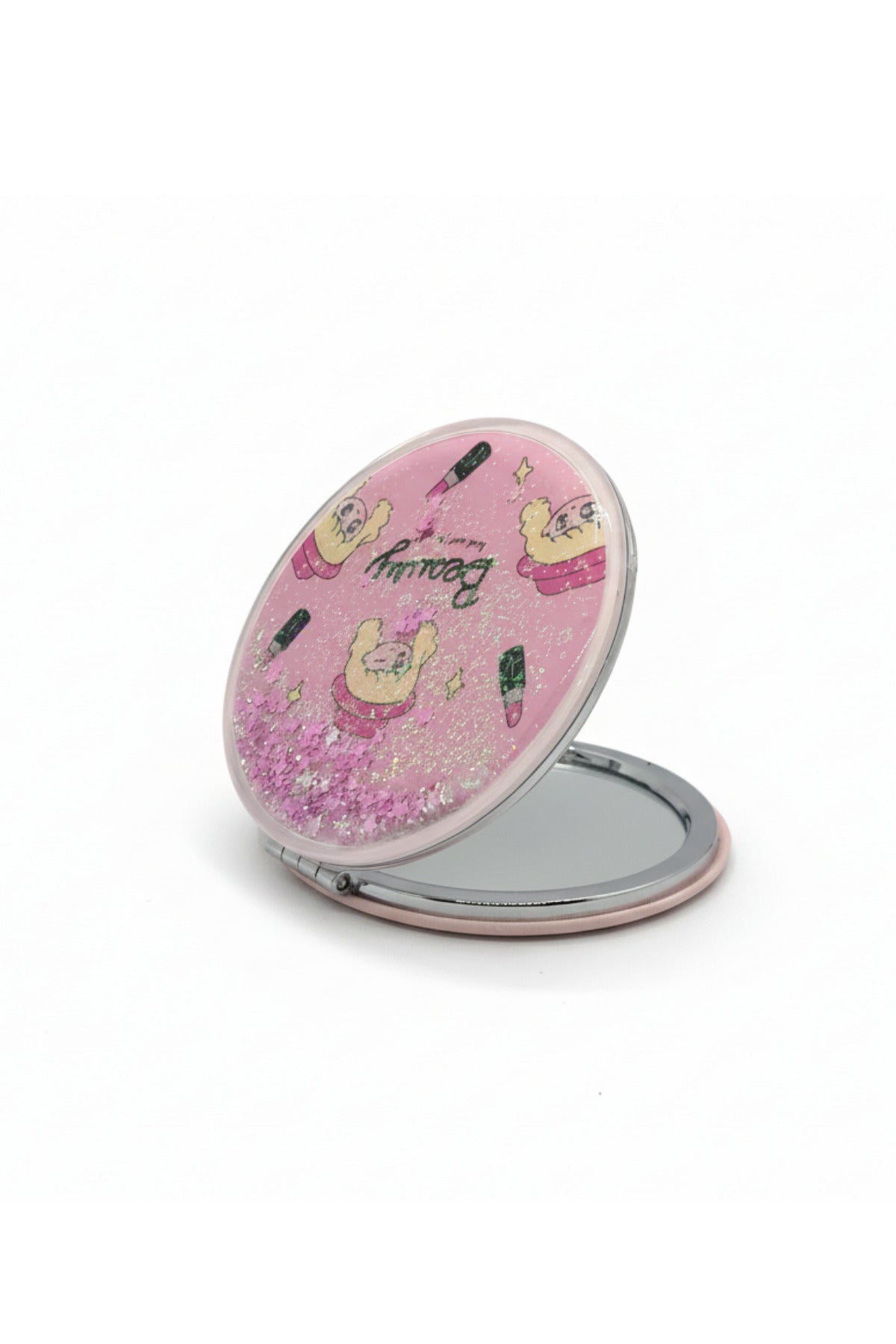 6x6 Cm Yuvarlak Kapaklı Cep Aynası Taşınabilir Makyaj Aynası - Pembe D - 1