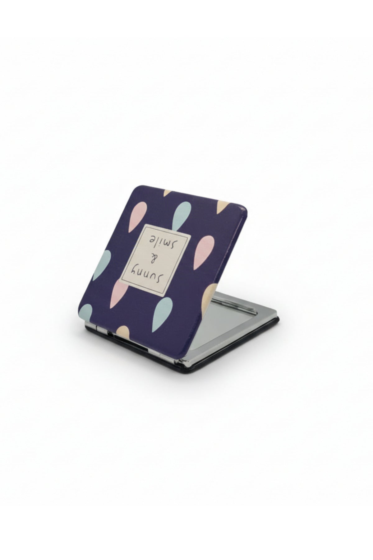 6x6 Cm Kare Kapaklı Cep Aynası Taşınabilir Makyaj Aynası - Lacivert - 1