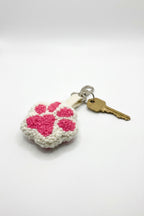 El Yapımı Charm Punch Pati Desenli Metal Klipsli Anahtarlık - Pembe - 4