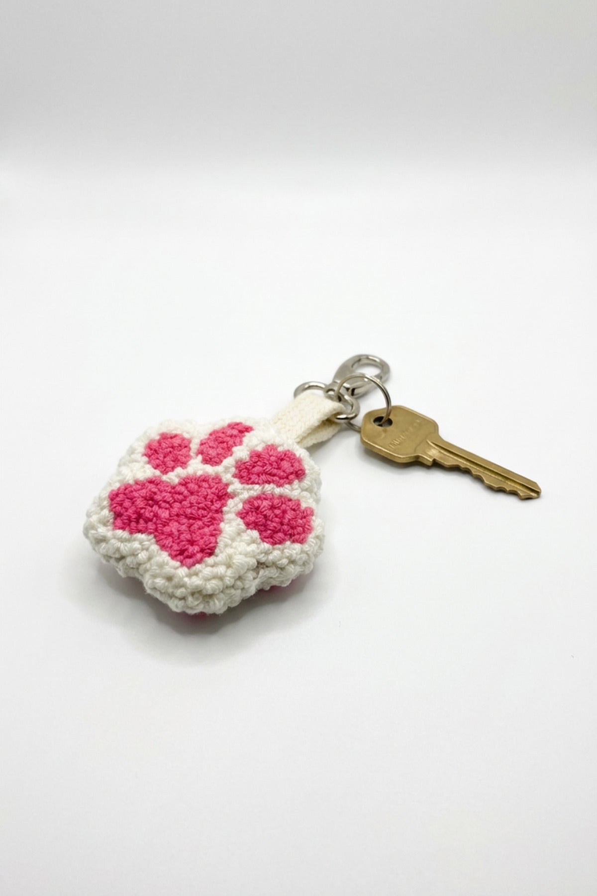 El Yapımı Charm Punch Pati Desenli Metal Klipsli Anahtarlık - Pembe - 4