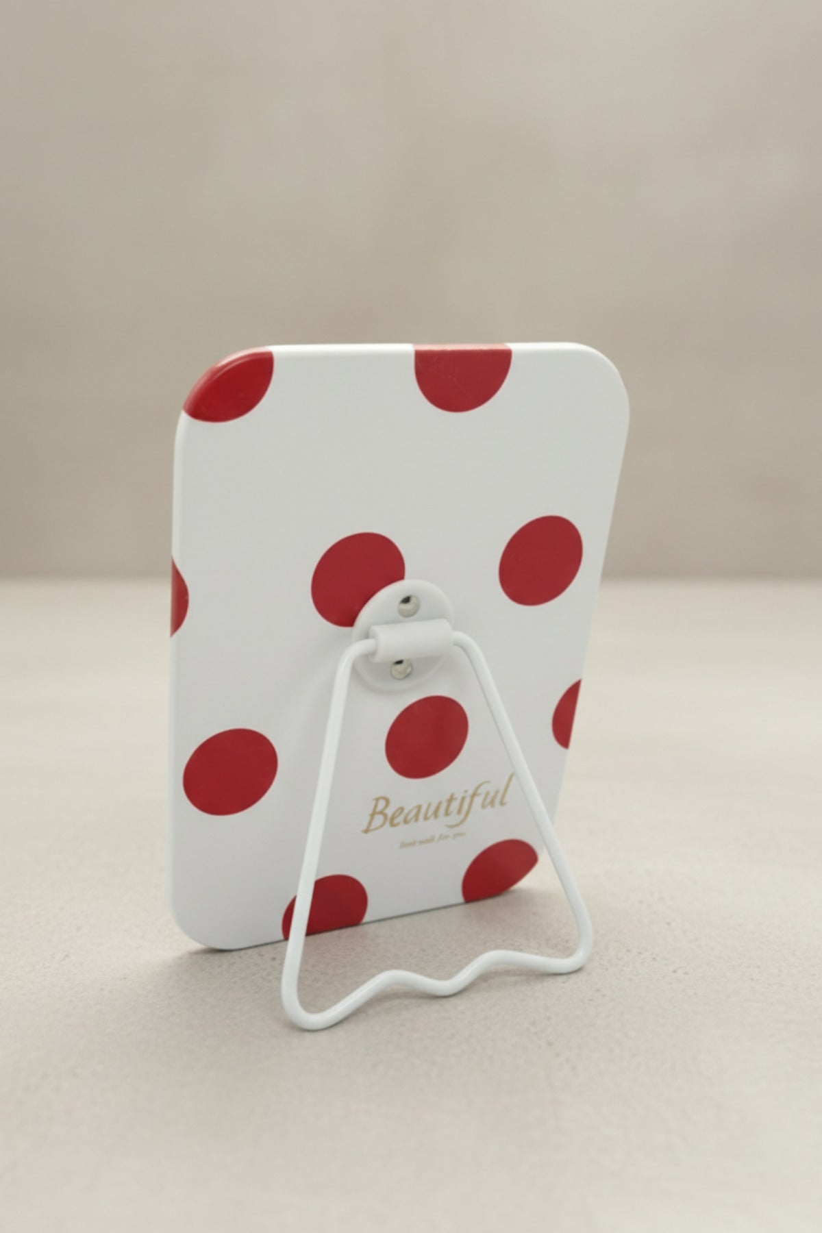 Puantiye Desenli 16x12 Cm Standlı Dekoratif Taşınabilir Masa Makyaj Aynası - Bordo - 3