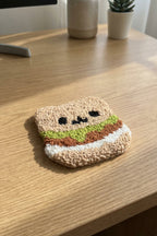 El Yapımı Hamburger Desenli Punch Bardak Altlığı Dekoratif Sevimli Tasarım El İşi Tekstil Ürünü