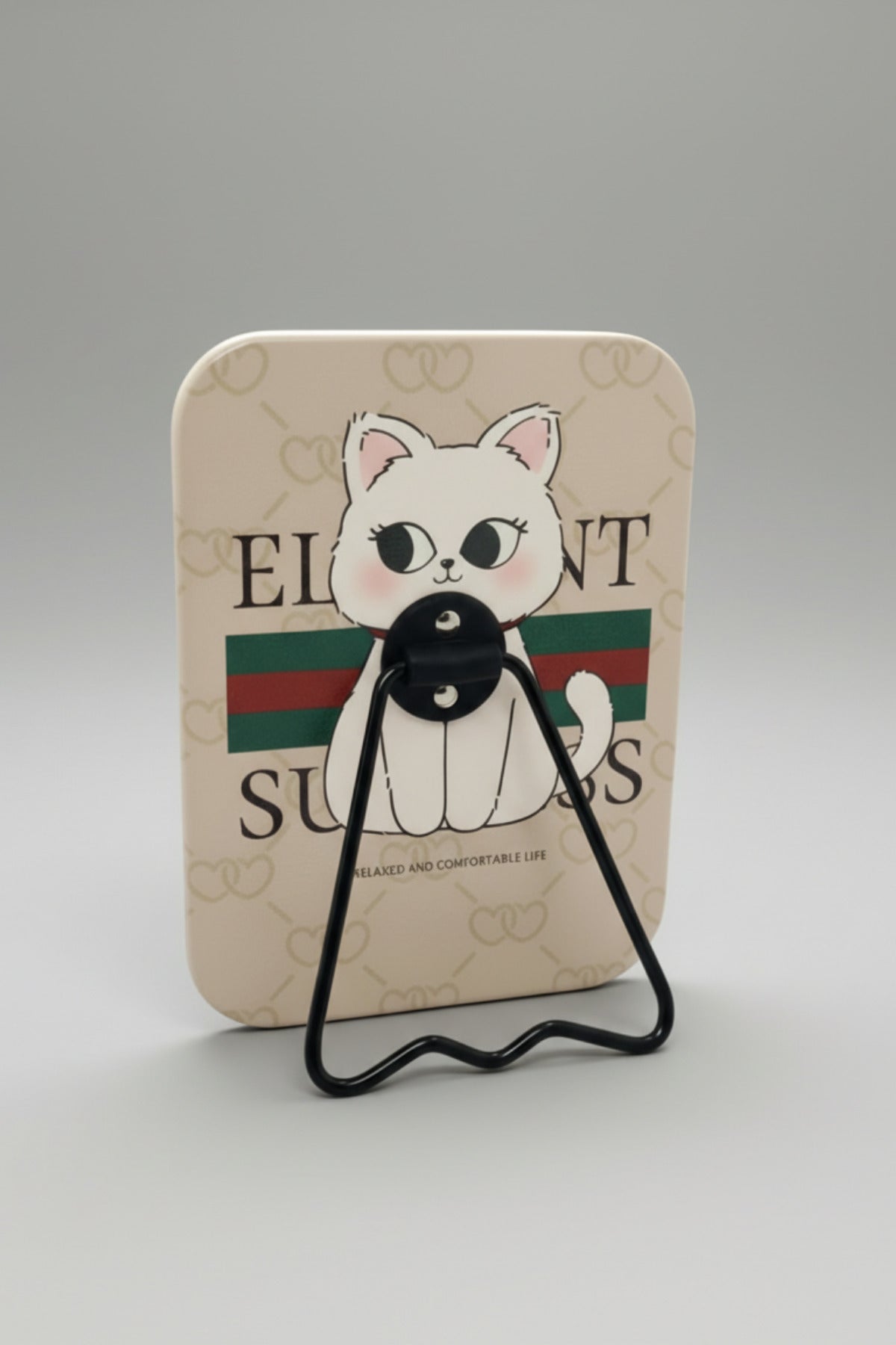 Sevimli Kedi Figürlü 16x12 Cm Standlı Dekoratif Taşınabilir Masa Makyaj Aynası - Bej - 3