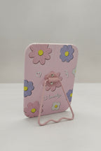 Çiçek Desenli 16x12 Cm Standlı Dekoratif Taşınabilir Masa Makyaj Aynası - Pembe - 3