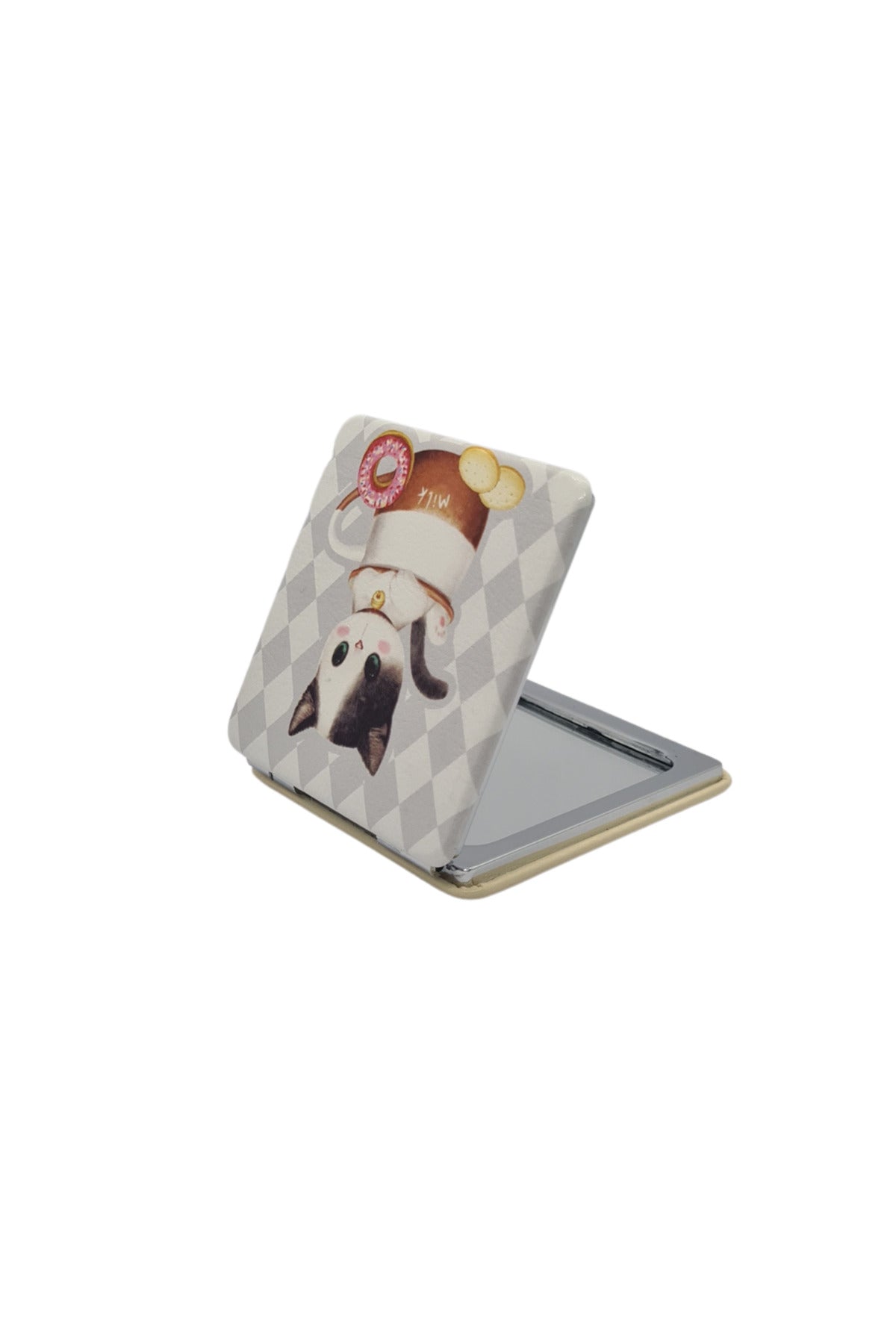 6x6 Cm Kare Kapaklı Cep Aynası Taşınabilir Makyaj Aynası - Gri - 1