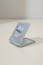 Sevimli Ayıcık Desenli 5x7 Cm Kapaklı Sulu Simli Taşınabilir Cep Makyaj Aynası - Mavi - 3
