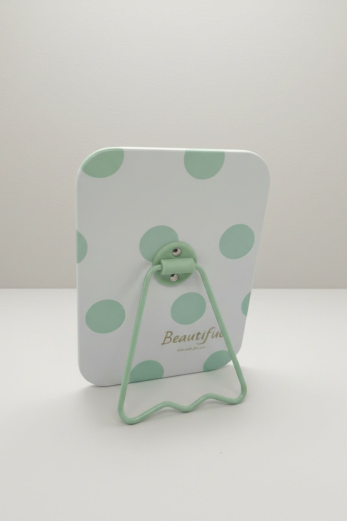Puantiye Desenli 16x12 Cm Standlı Dekoratif Taşınabilir Masa Makyaj Aynası - Yeşil - 3