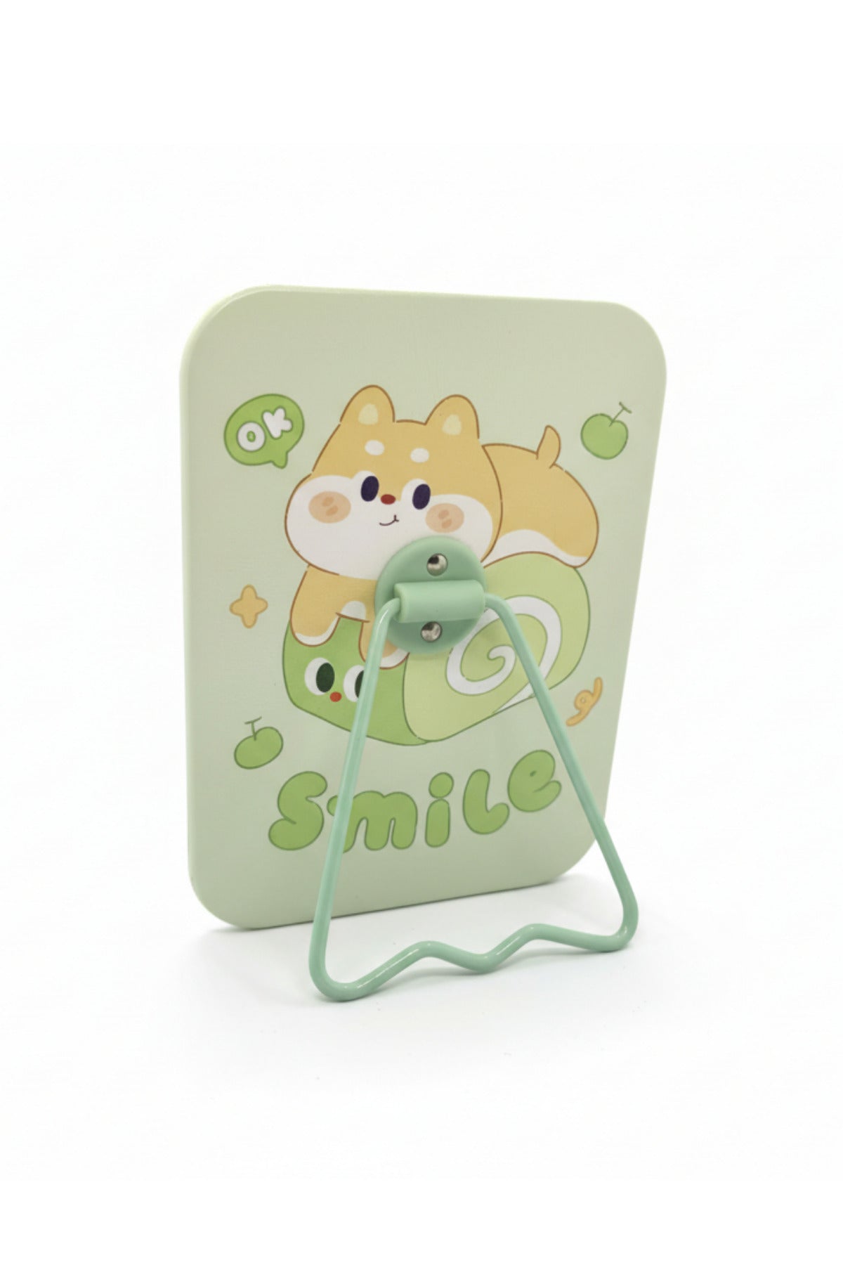 Sevimli Köpek Figürlü 16x12 Cm Standlı Dekoratif Taşınabilir Masa Makyaj Aynası - Yeşil - 1