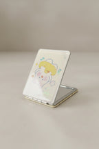 Sevimli Ayıcık Desenli 5x7 Cm Kapaklı Sulu Simli Taşınabilir Cep Makyaj Aynası - Sarı - 3