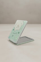 Yaprak ve Sevimli Figür Desenli 5x7 Cm Kapaklı Sulu Simli Taşınabilir Cep Makyaj Aynası - Turkuaz D - 3