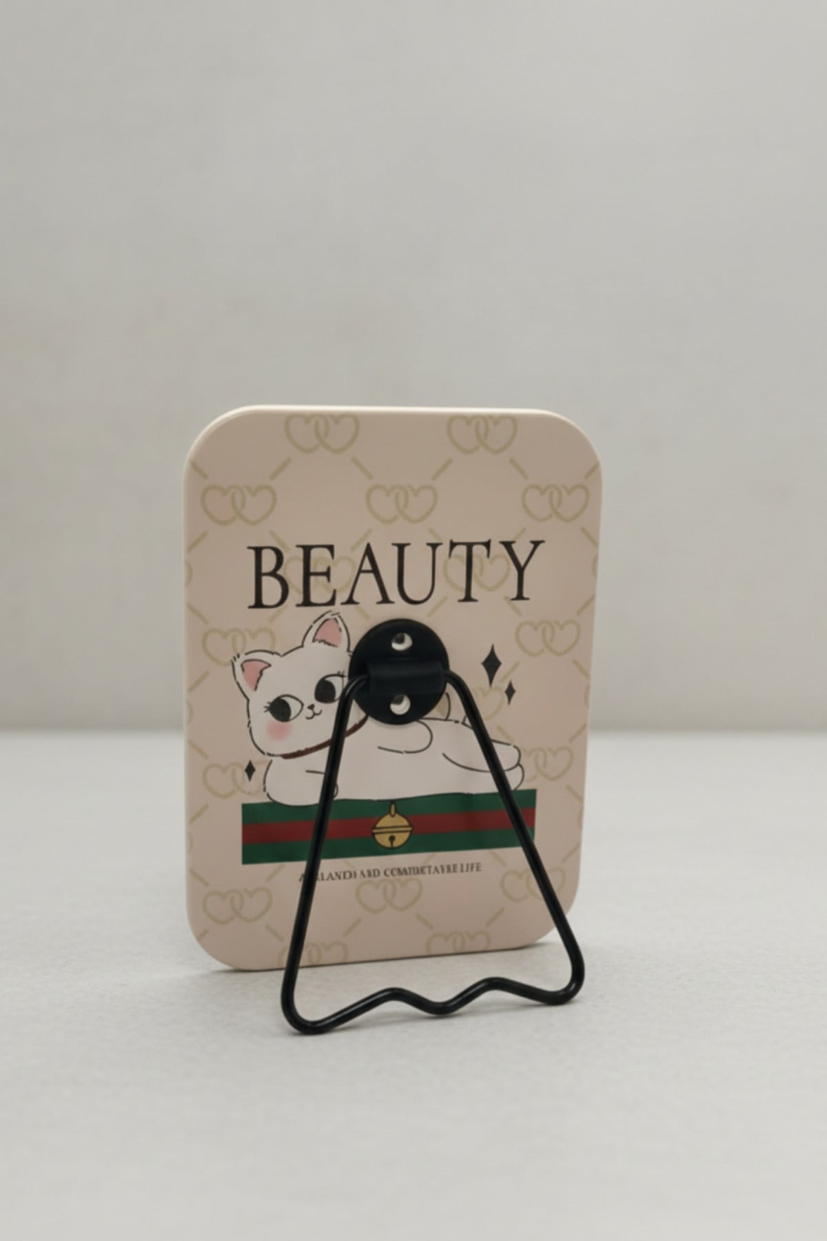 Sevimli Kedi Figürlü 16x12 Cm Standlı Dekoratif Taşınabilir Masa Makyaj Aynası - Krem - 3