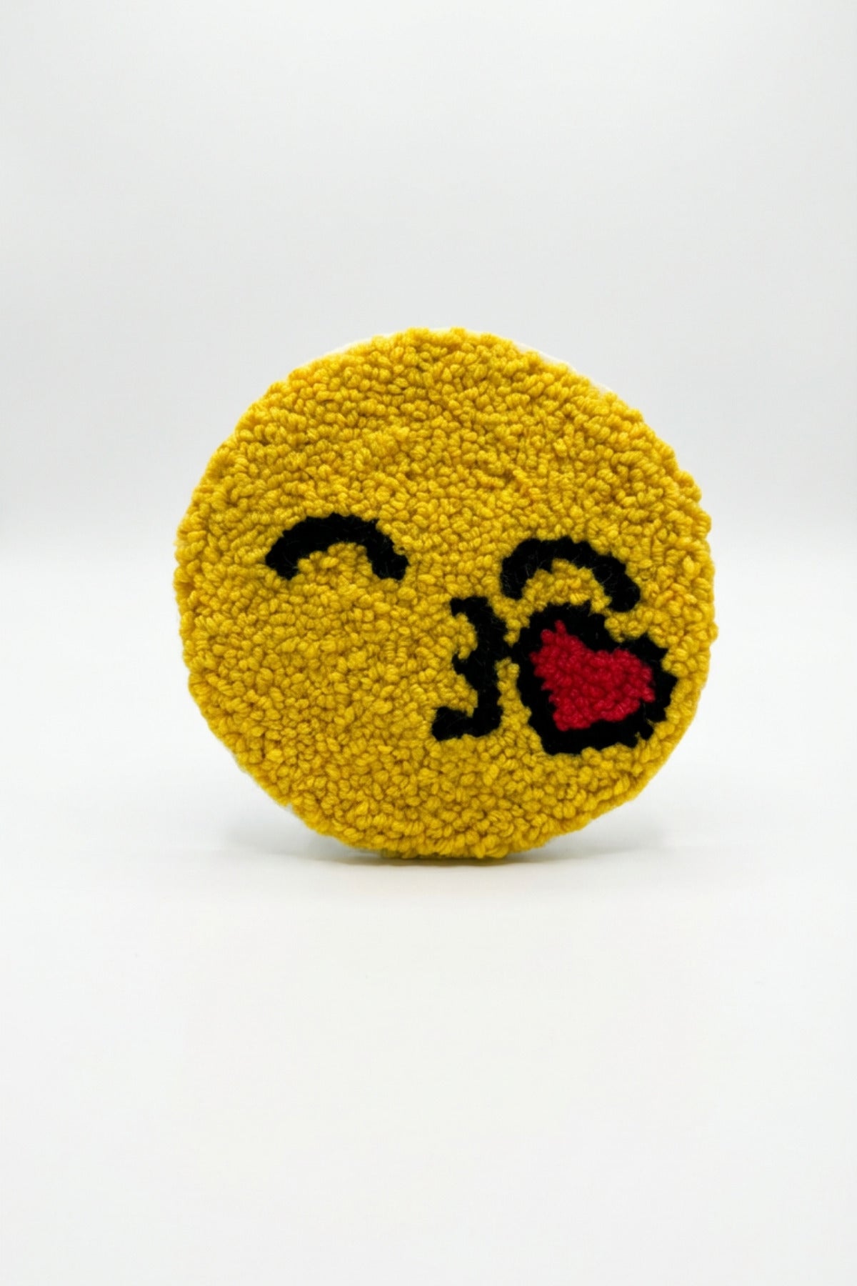 El Yapımı Kalpli Emoji Figürlü Punch Bardak Altlığı Dekoratif El İşi Coaster