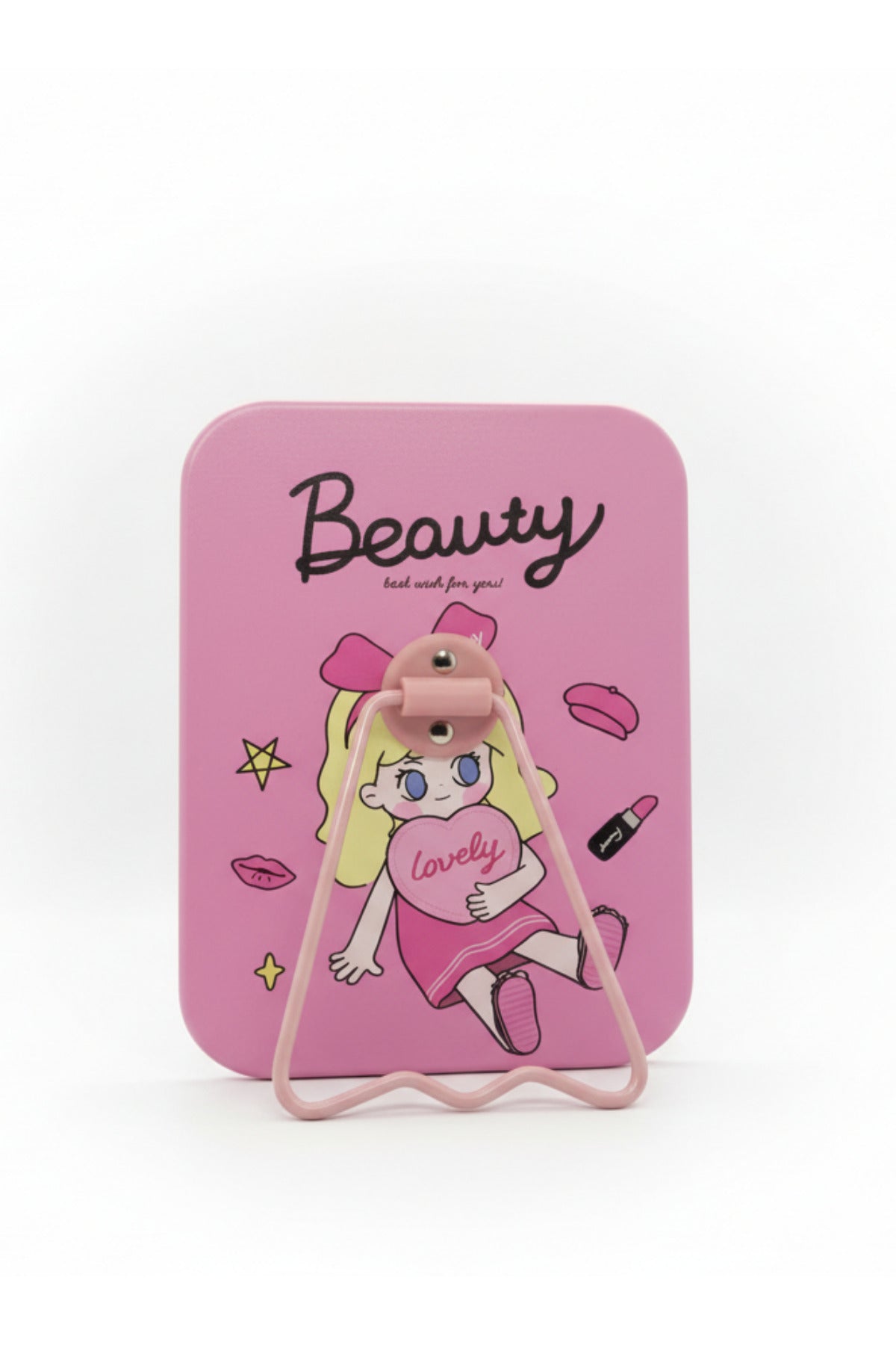 Beauty Girl Figürlü 16x12 Cm Standlı Dekoratif Taşınabilir Masa Makyaj Aynası - Şeker Pembe - 1