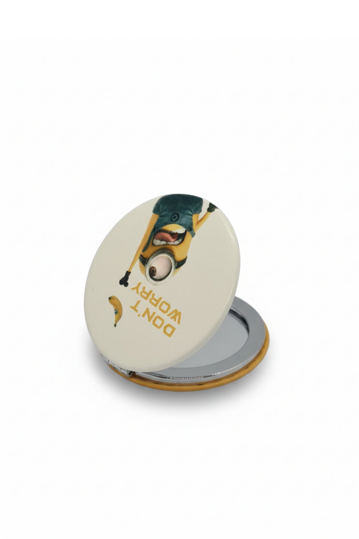Minion Karakter Baskılı 6x6 Cm Yuvarlak Kapaklı Taşınabilir Cep Makyaj Aynası - Sarı E - 1