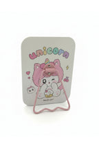 Unicorn Kız Figürlü 16x12 Cm Standlı Dekoratif Taşınabilir Masa Makyaj Aynası - Beyaz - 1