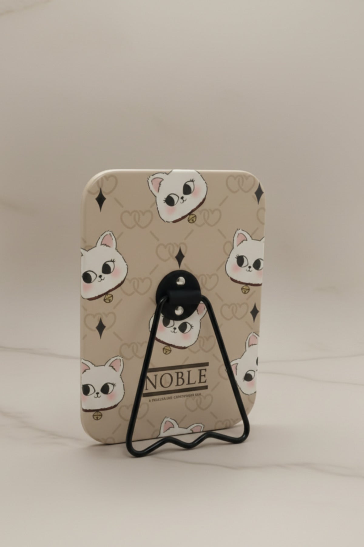 Sevimli Kedi Figürlü 16x12 Cm Standlı Dekoratif Taşınabilir Masa Makyaj Aynası - Kum - 3