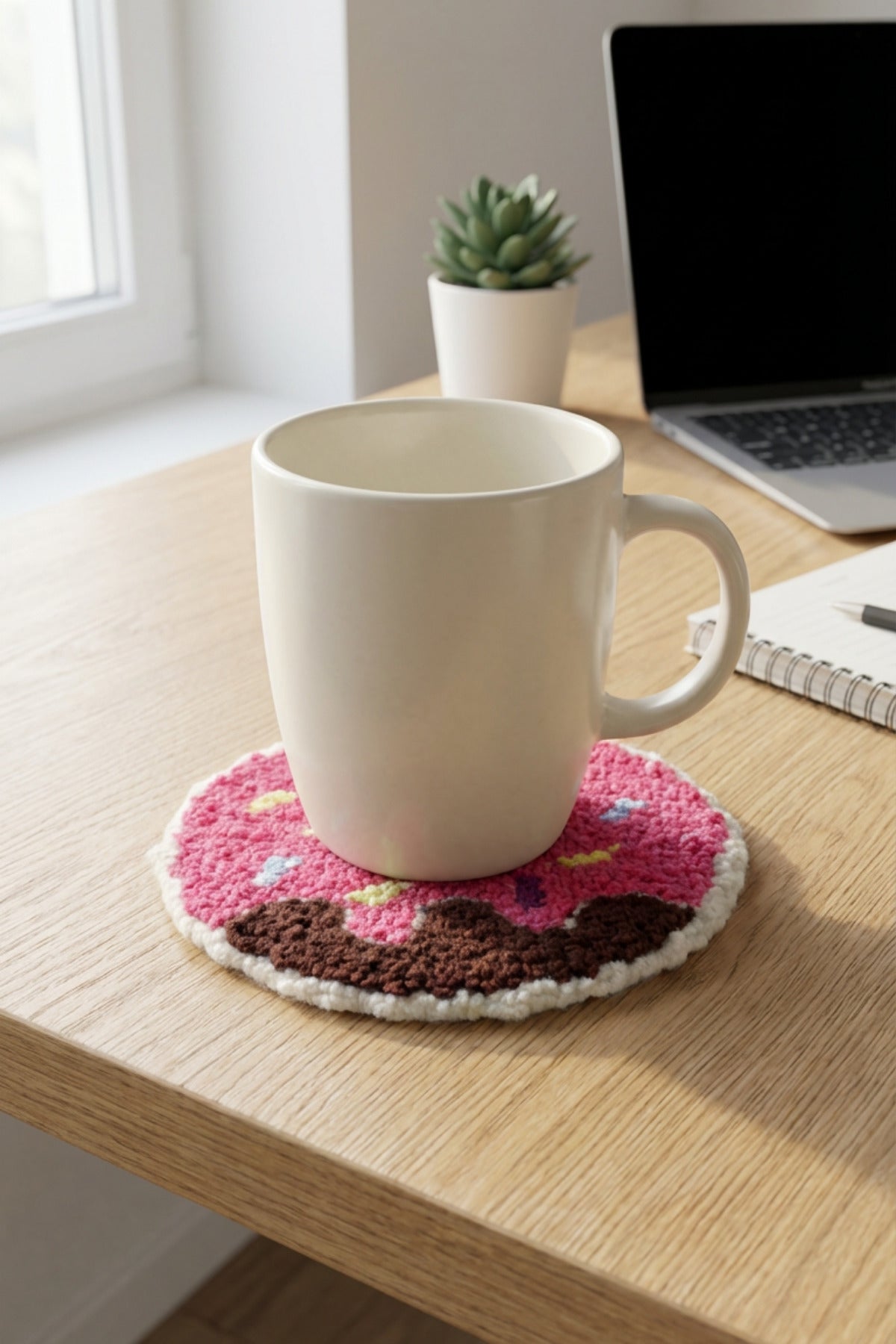 El Yapımı Donut Desenli Punch Bardak Altlığı Dekoratif Yuvarlak El İşi Coaster