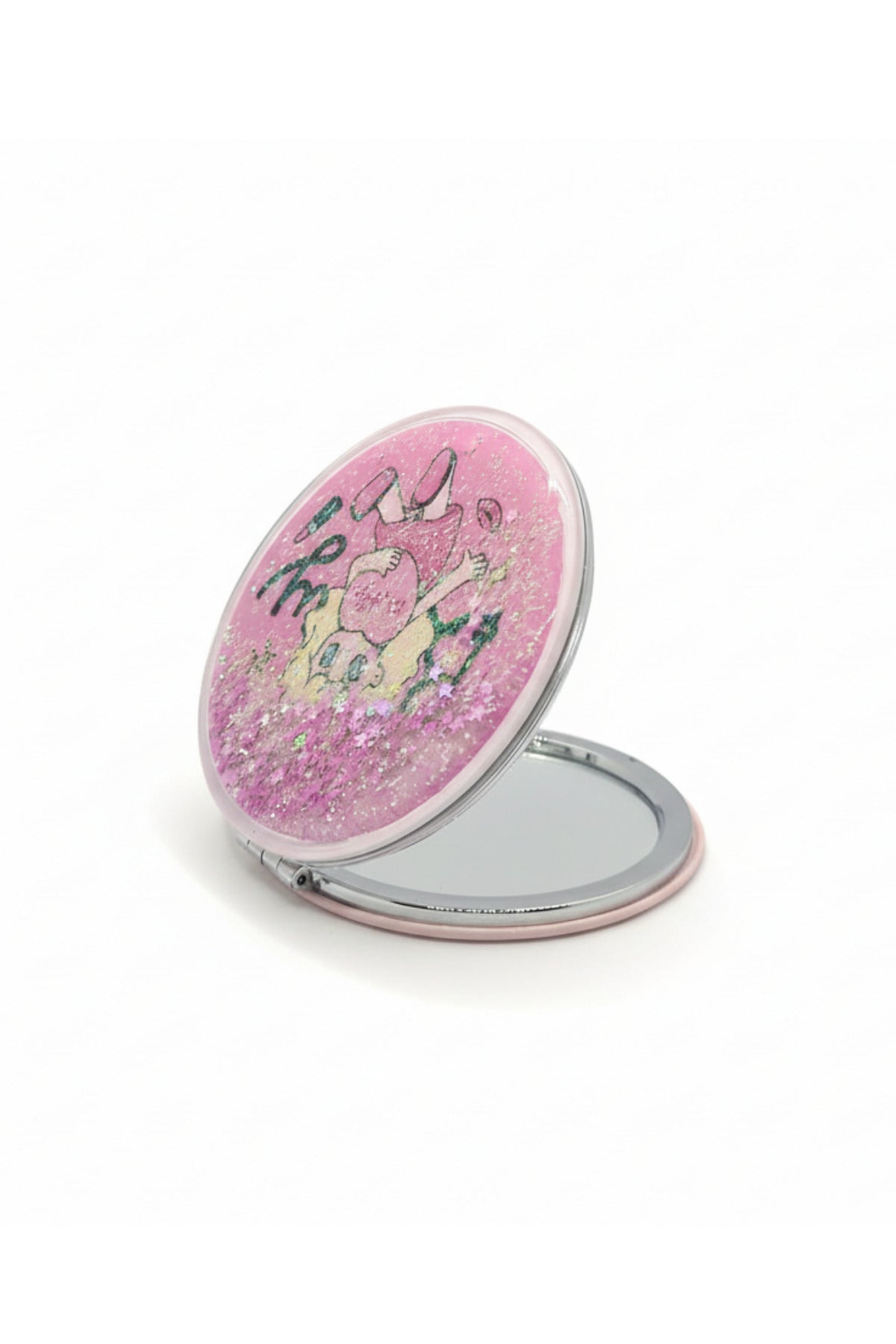 6x6 Cm Yuvarlak Kapaklı Cep Aynası Taşınabilir Makyaj Aynası - Pembe C - 1