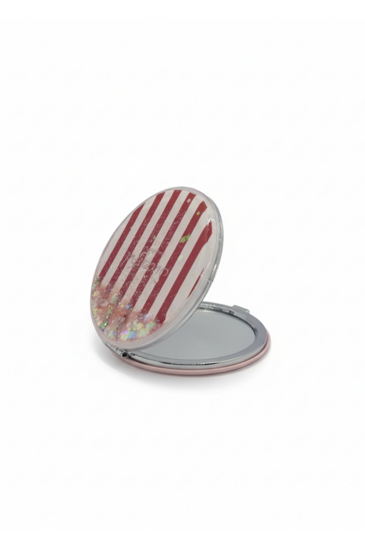 6x6 Cm Yuvarlak Kapaklı Cep Aynası Taşınabilir Makyaj Aynası - Bordo - 1