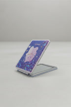 Sevimli Ayıcık Desenli 5x7 Cm Kapaklı Sulu Simli Taşınabilir Cep Makyaj Aynası - Mor - 3