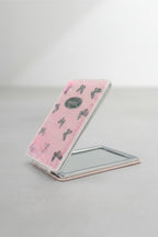 Kelebek Desenli 5x7 Cm Kapaklı Sulu Simli Taşınabilir Cep Makyaj Aynası - Pembe - 3