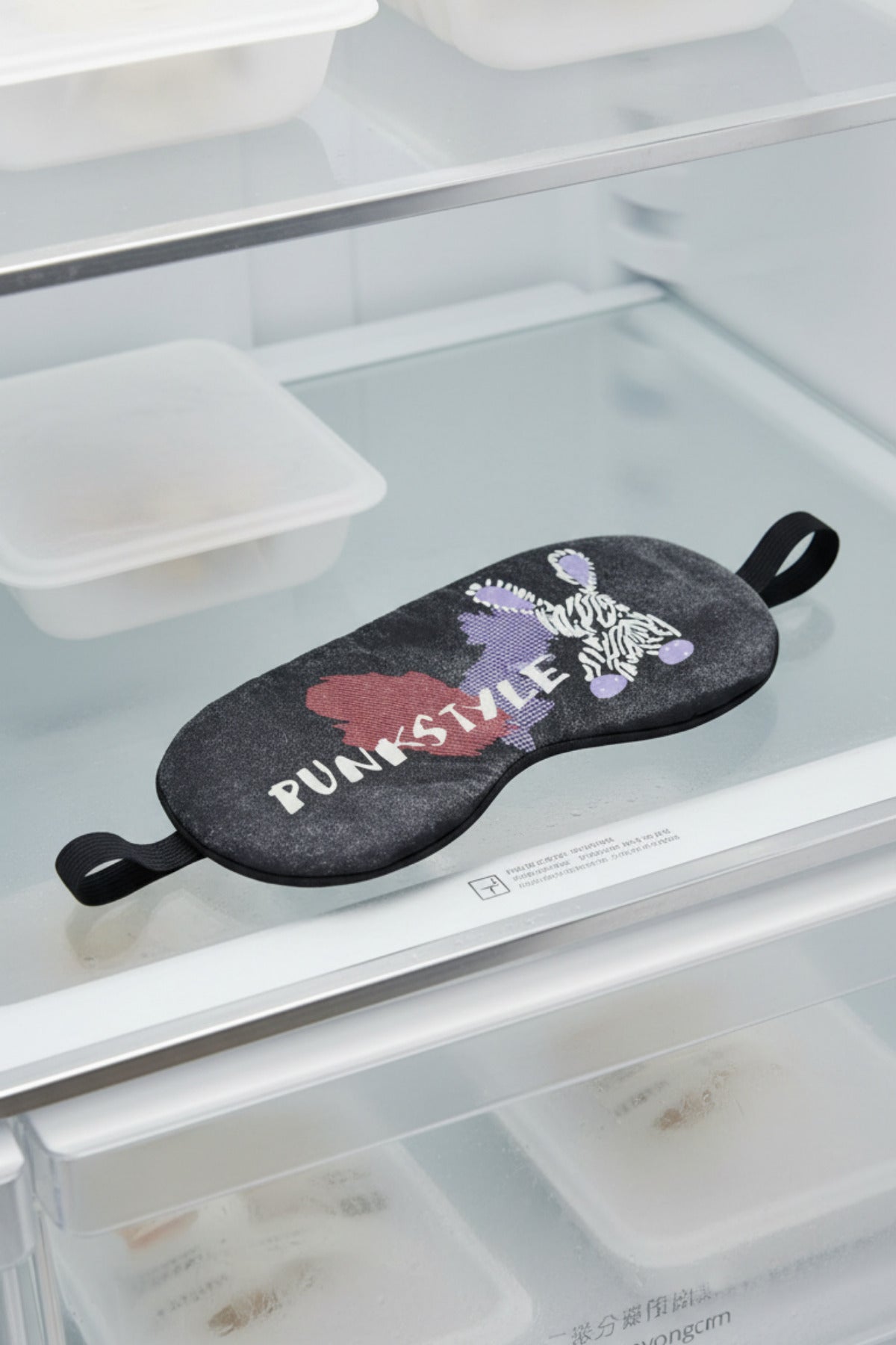 Punk Style Baskılı Jel Soğutmalı Işığı Tam Engelleyen Ergonomik Uyku Göz Bandı - Siyah - 4