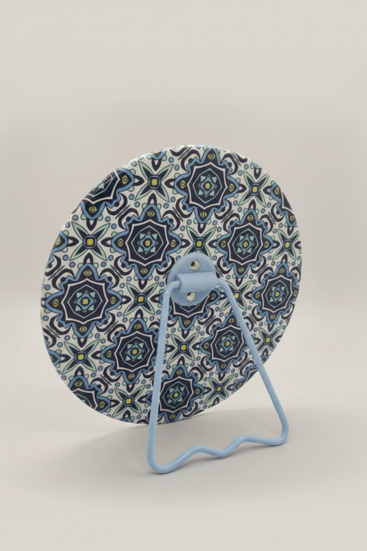 Etnik Desenli 15x15 Cm Yuvarlak Dekoratif Taşınabilir Masa Makyaj Aynası - Mavi - 3
