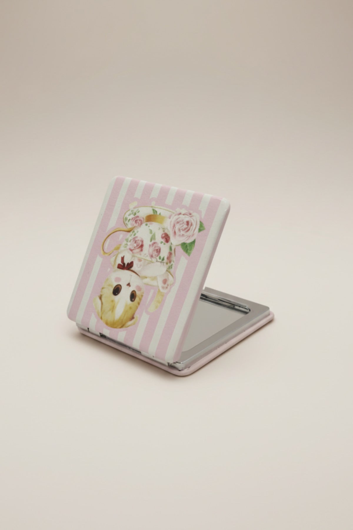 6x6 Cm Kare Kapaklı Cep Aynası Taşınabilir Makyaj Aynası - Pembe - 3
