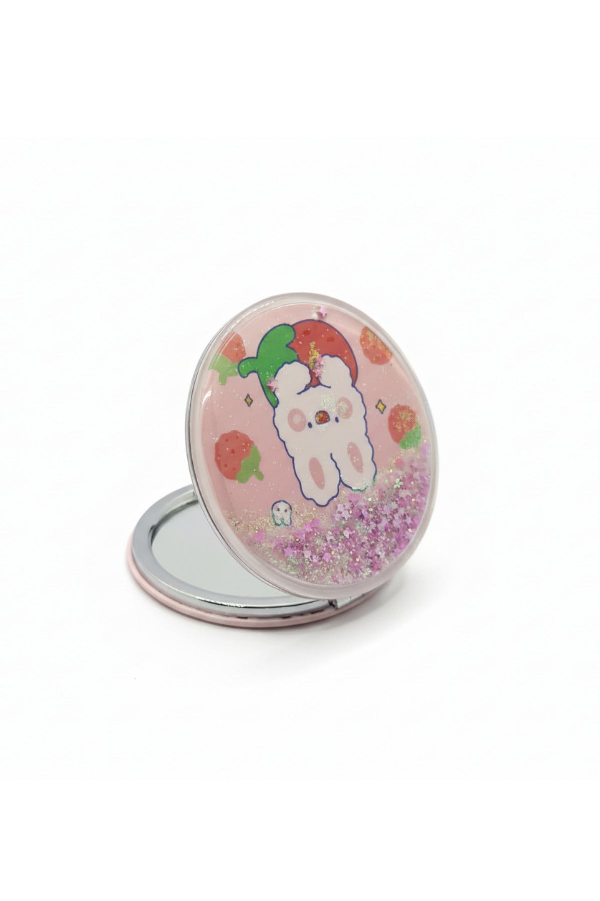 6x6 Cm Yuvarlak Kapaklı Cep Aynası Taşınabilir Makyaj Aynası - Pembe - 1