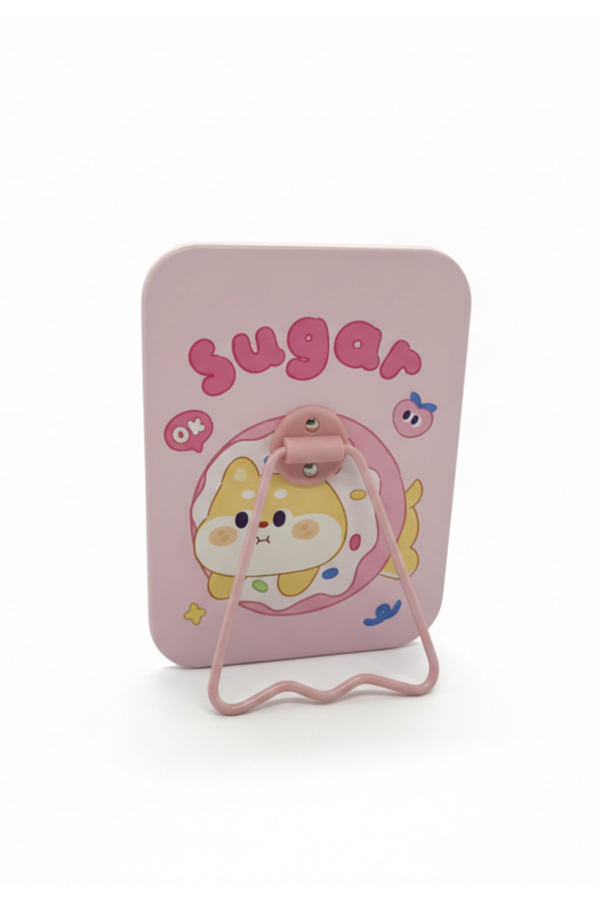 Sevimli Köpek Figürlü 16x12 Cm Standlı Dekoratif Taşınabilir Masa Makyaj Aynası - Pembe - 1