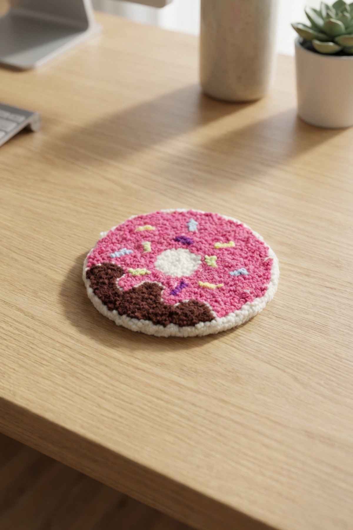 El Yapımı Donut Desenli Punch Bardak Altlığı Dekoratif Yuvarlak El İşi Coaster