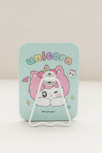 Unicorn Kız Figürlü 16x12 Cm Standlı Dekoratif Taşınabilir Masa Makyaj Aynası - Turkuaz - 3