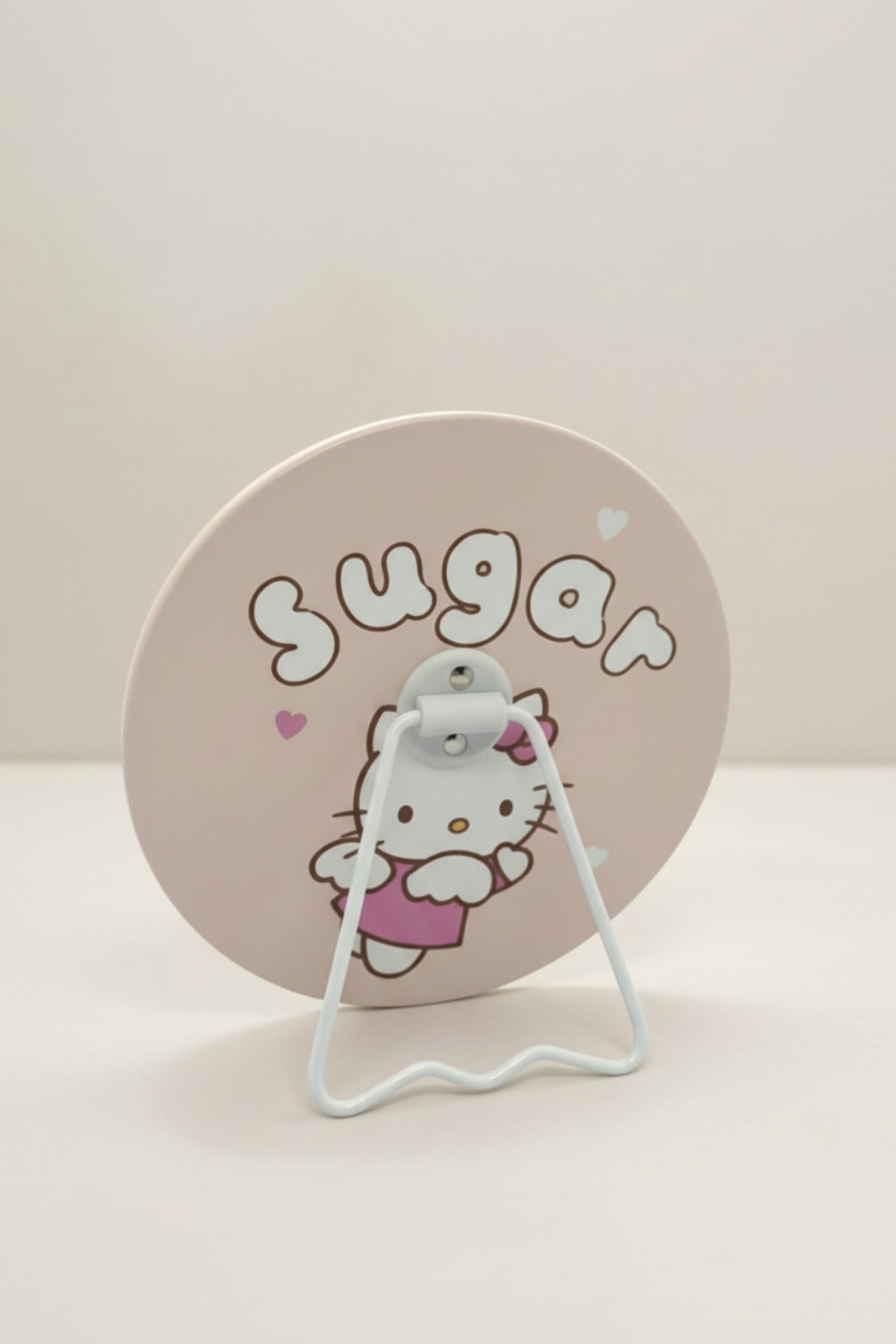 Sevimli Kedi Figürlü 15x15 Cm Yuvarlak Dekoratif Taşınabilir Masa Makyaj Aynası - Ekru - 3