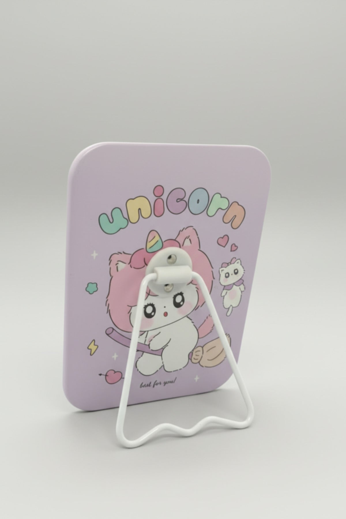 Unicorn Kız Figürlü 16x12 Cm Standlı Dekoratif Taşınabilir Masa Makyaj Aynası - Mor - 3