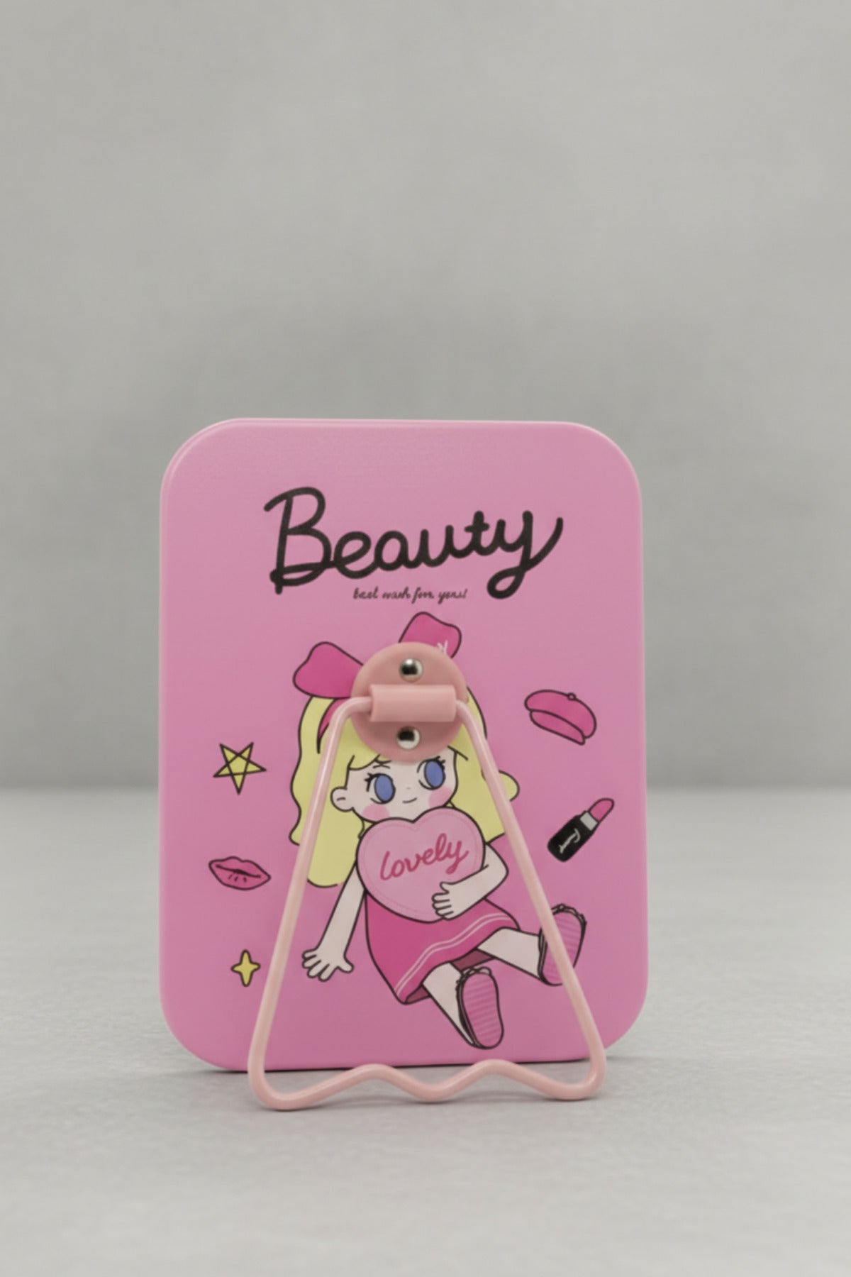 Beauty Girl Figürlü 16x12 Cm Standlı Dekoratif Taşınabilir Masa Makyaj Aynası - Şeker Pembe - 3