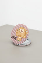 Sevimli Yavru Ayıcık Desenli 6x6 Cm Yuvarlak Kapaklı Taşınabilir Cep Makyaj Aynası - Pembe - 3
