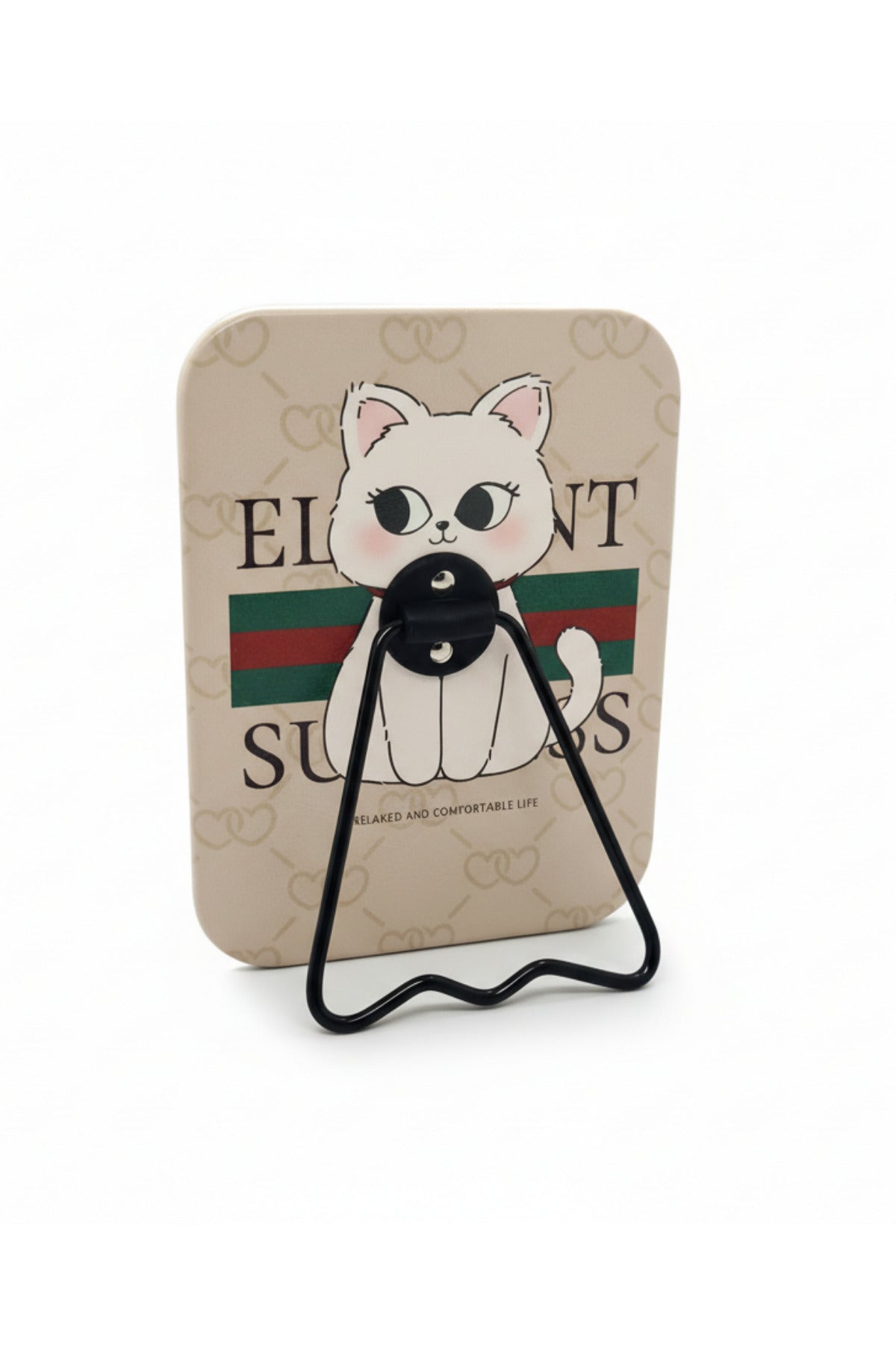 Sevimli Kedi Figürlü 16x12 Cm Standlı Dekoratif Taşınabilir Masa Makyaj Aynası - Bej - 1