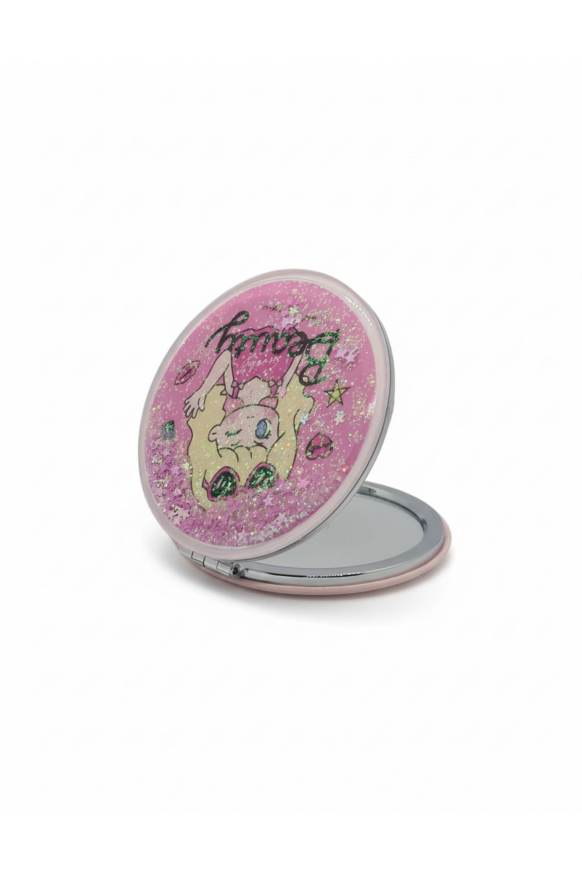 6x6 Cm Yuvarlak Kapaklı Cep Aynası Taşınabilir Makyaj Aynası - Pembe B - 1