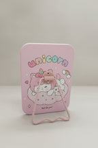 Unicorn Kız Figürlü 16x12 Cm Standlı Dekoratif Taşınabilir Masa Makyaj Aynası - Pembe - 3
