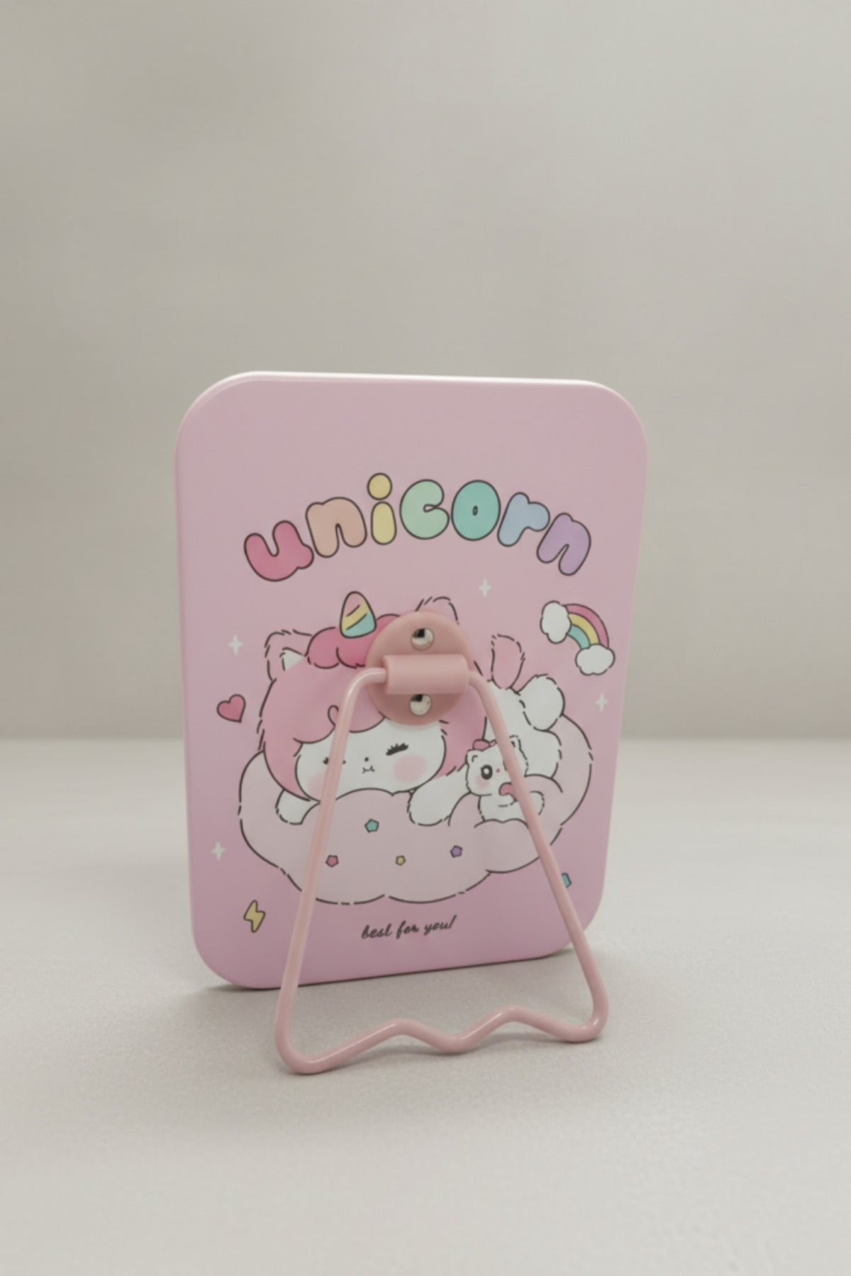 Unicorn Kız Figürlü 16x12 Cm Standlı Dekoratif Taşınabilir Masa Makyaj Aynası - Pembe - 3