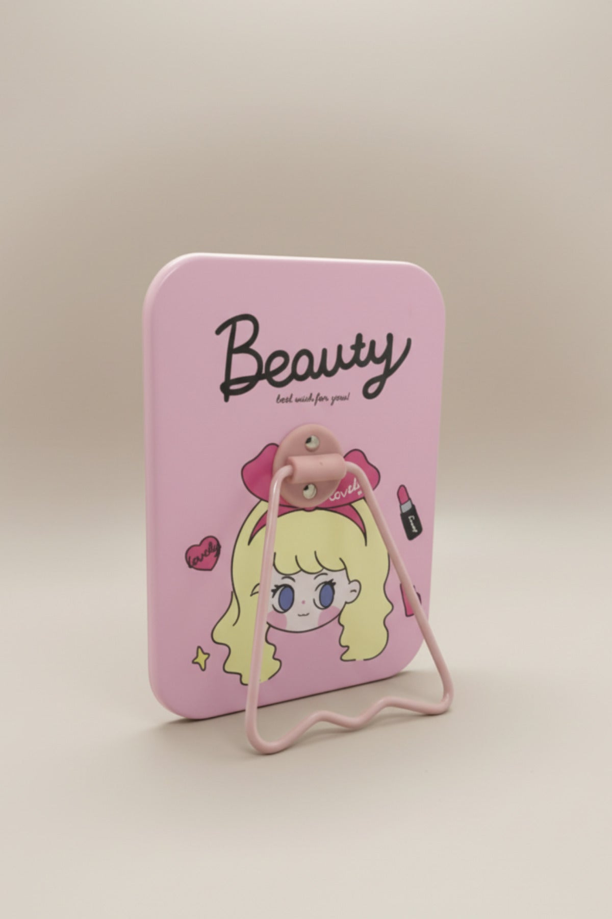 Beauty Girl Figürlü 16x12 Cm Standlı Dekoratif Taşınabilir Masa Makyaj Aynası - Pudra Pembe - 3