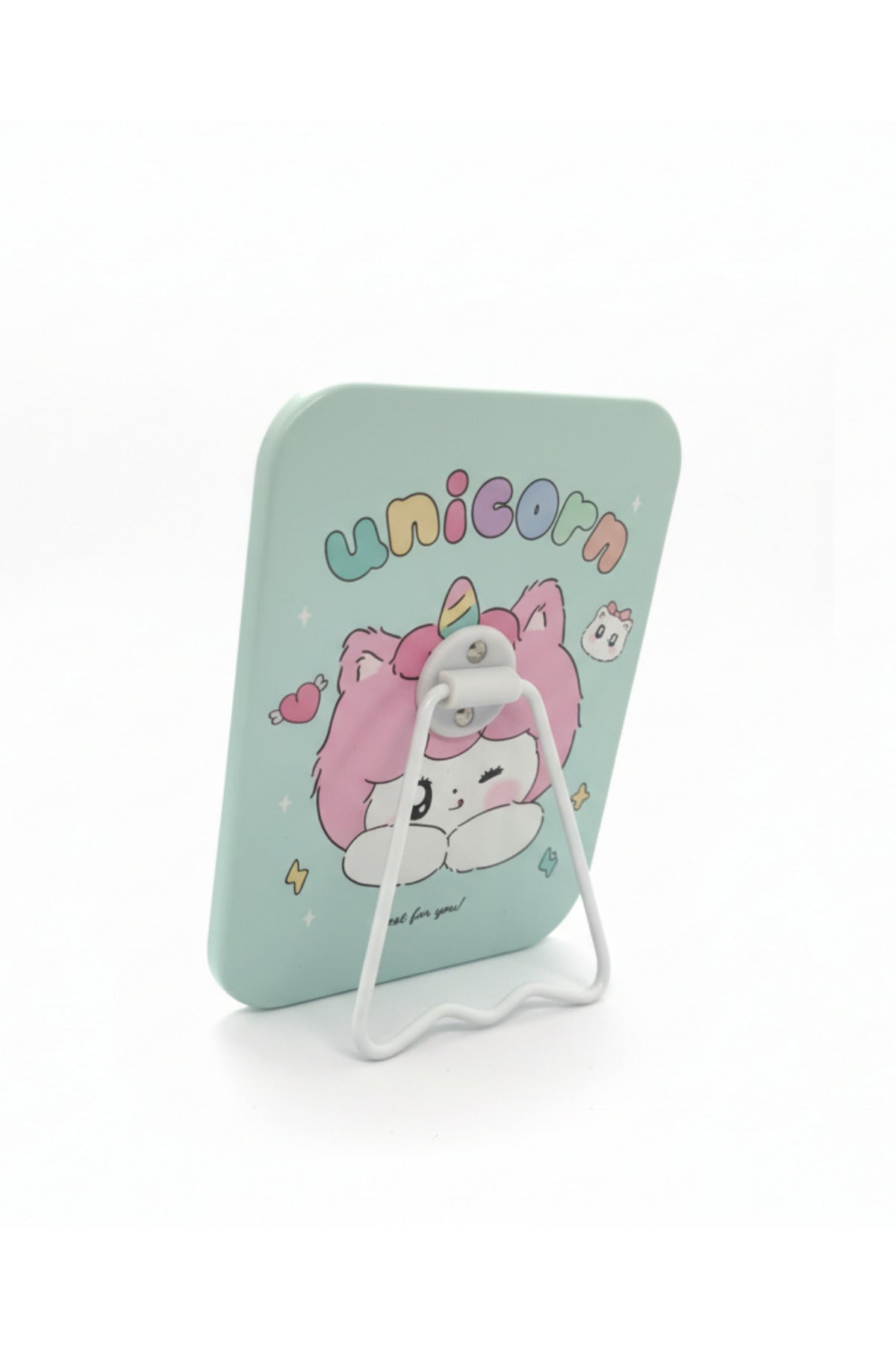 Unicorn Kız Figürlü 16x12 Cm Standlı Dekoratif Taşınabilir Masa Makyaj Aynası - Turkuaz - 1
