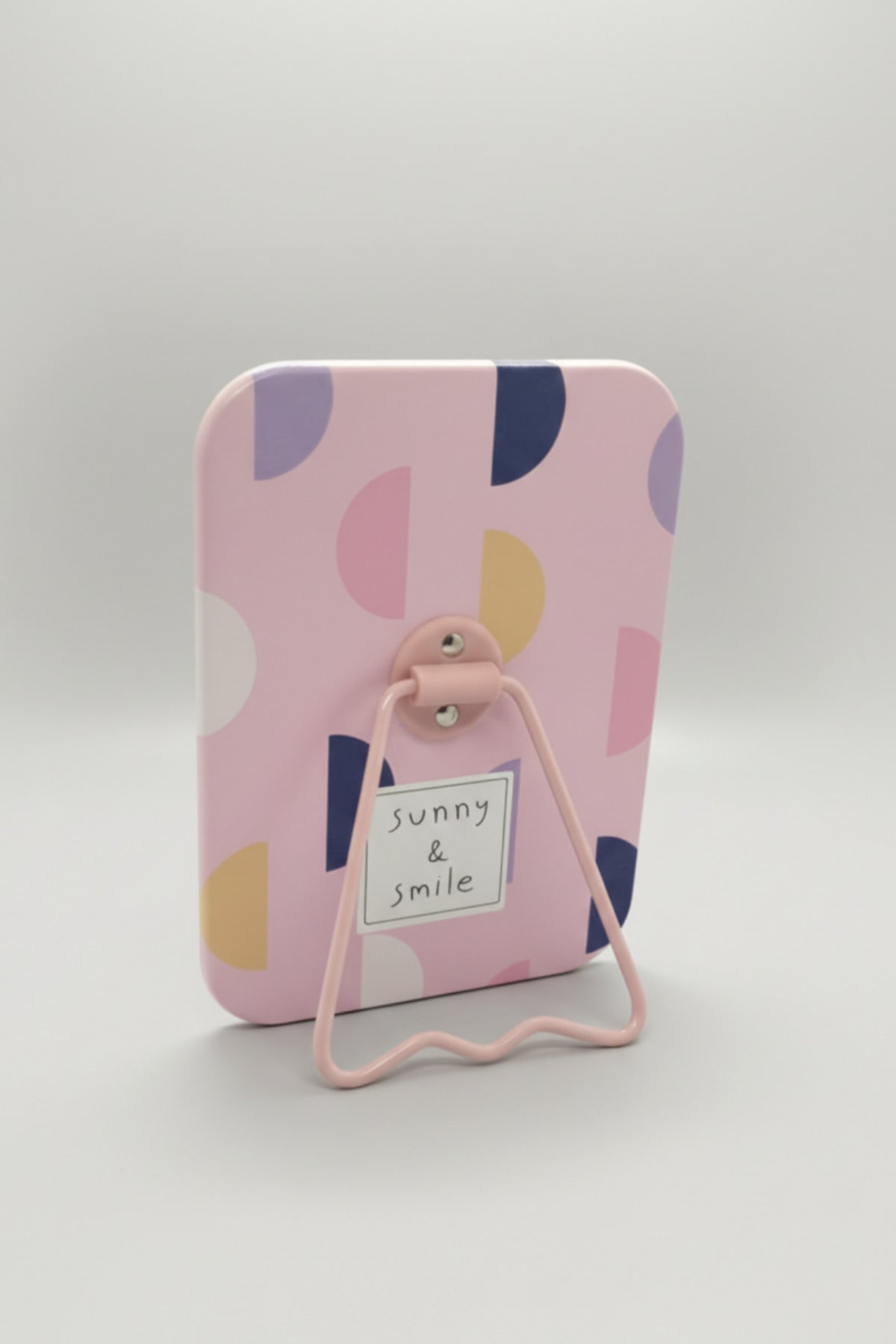 Renkli Desenli 16x12 Cm Standlı Dekoratif Taşınabilir Masa Makyaj Aynası - Pembe - 3