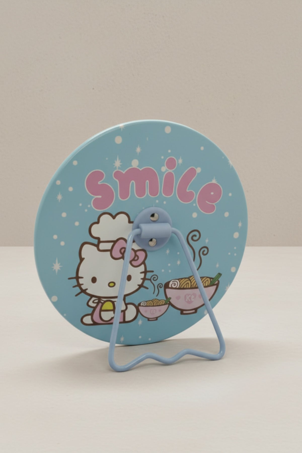 Sevimli Kedi Figürlü 15x15 Cm Yuvarlak Dekoratif Taşınabilir Masa Makyaj Aynası - Mavi - 3