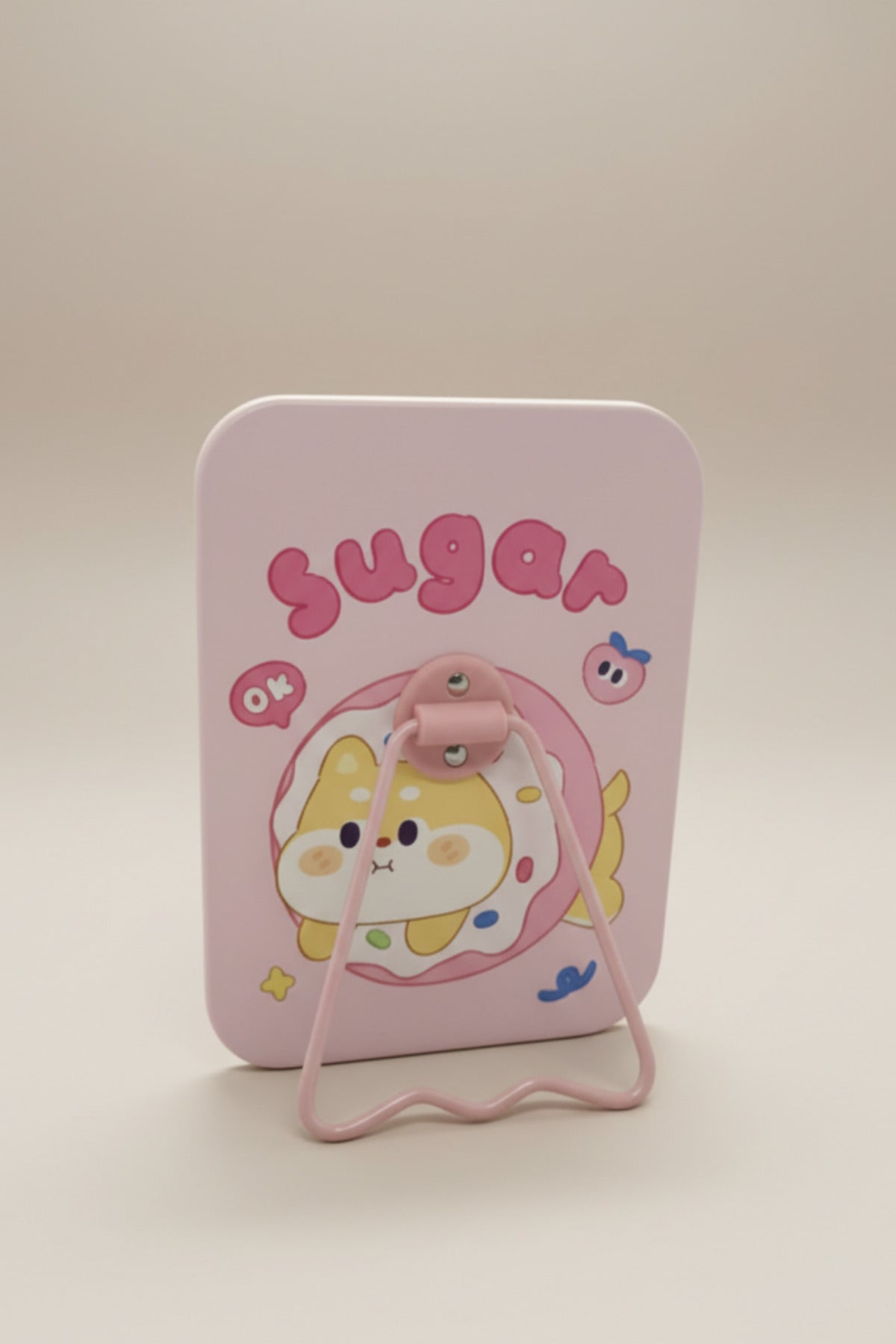 Sevimli Köpek Figürlü 16x12 Cm Standlı Dekoratif Taşınabilir Masa Makyaj Aynası - Pembe - 3
