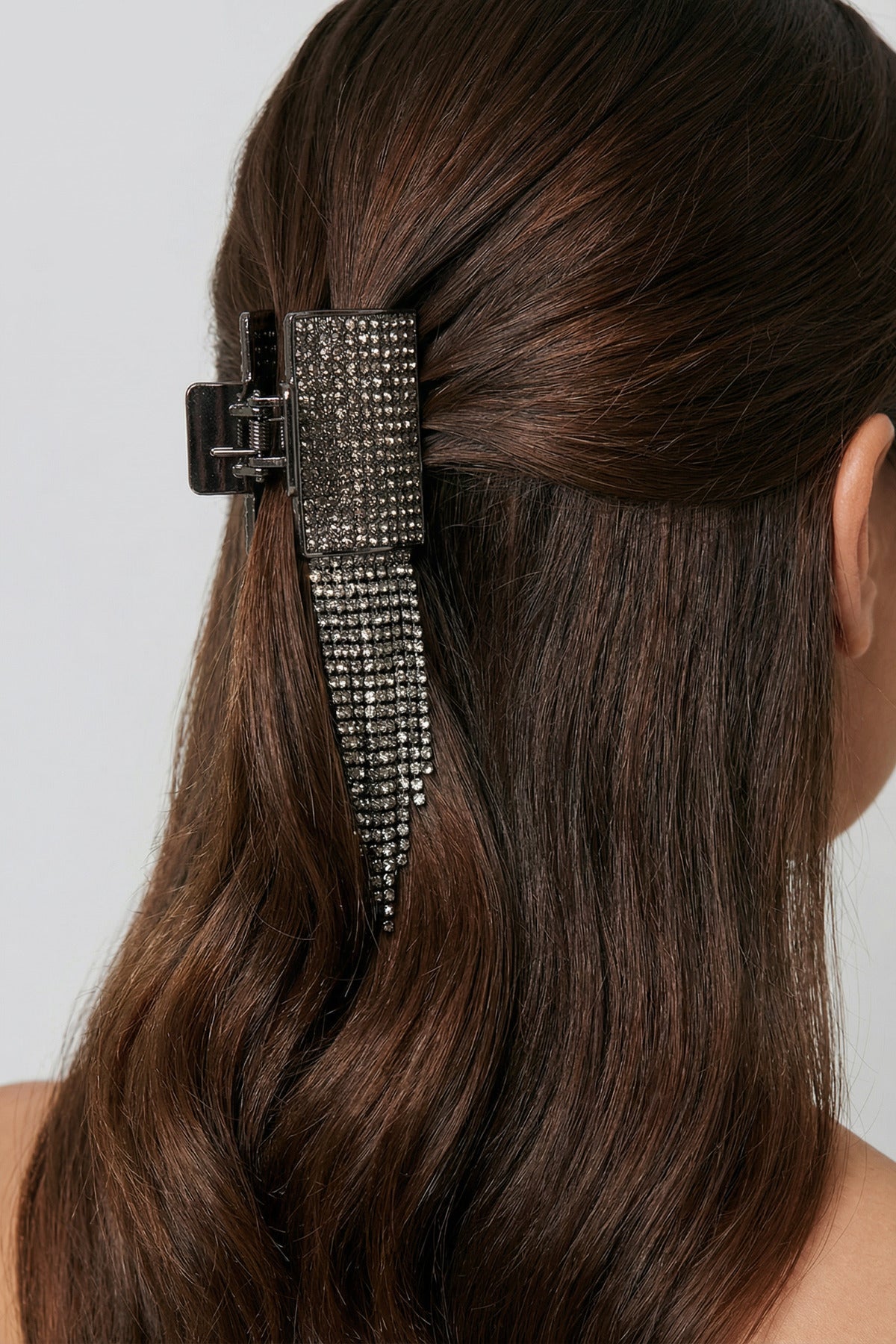 Kadın Kristal Taşlı Püskül Detaylı Sallantılı Mandal Saç Tokası - Gümüş - 2