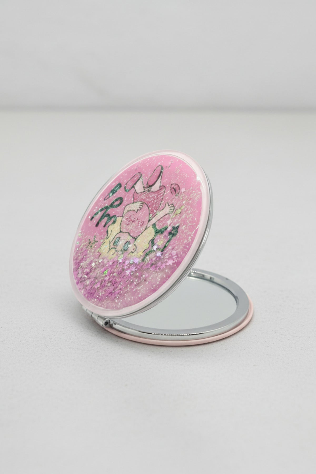 6x6 Cm Yuvarlak Kapaklı Cep Aynası Taşınabilir Makyaj Aynası - Pembe C - 3