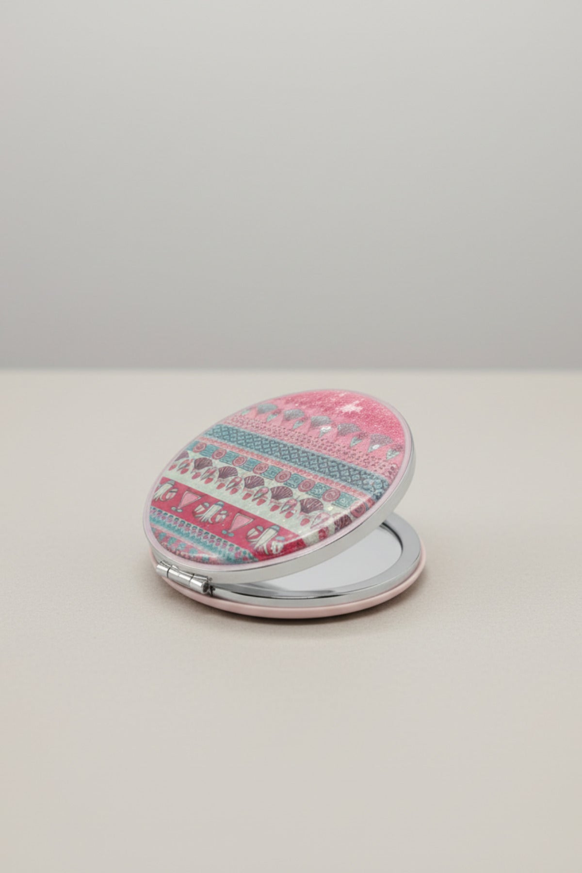 6x6 Cm Yuvarlak Kapaklı Cep Aynası Taşınabilir Makyaj Aynası - Pembe - 3